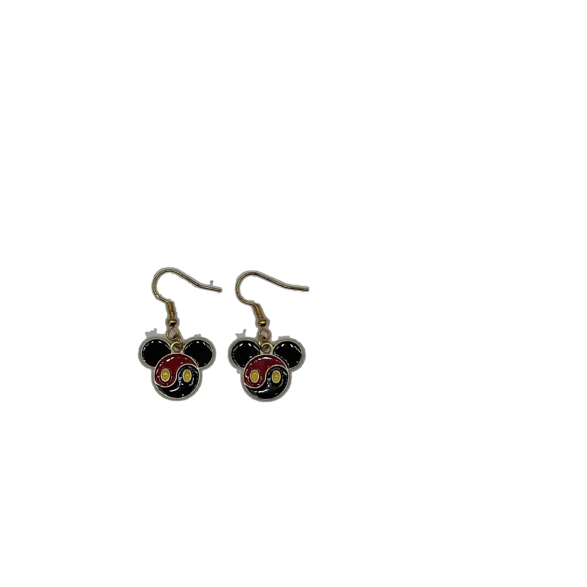 Boucles d’oreilles Mickey motif rouge et noir sur fond blanc
