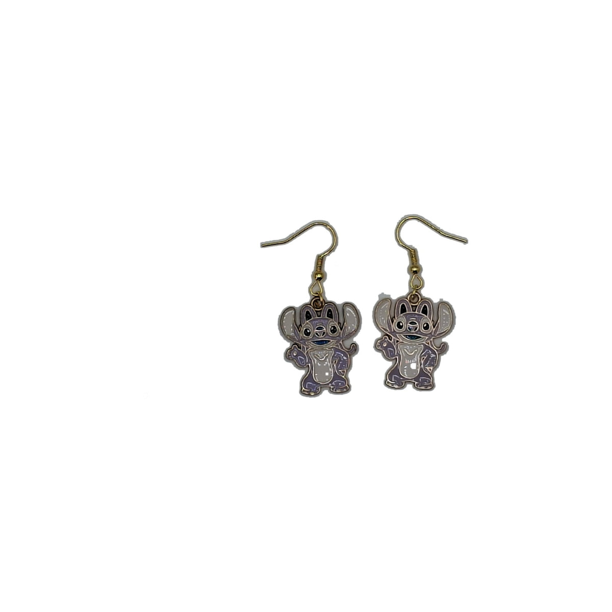 Boucles d’oreilles Stitch violet corps entier sur fond blanc