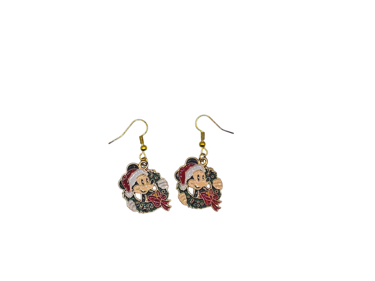 Boucles d’oreilles Mickey – Couronne de Noël – Inox doré – Created Artisan