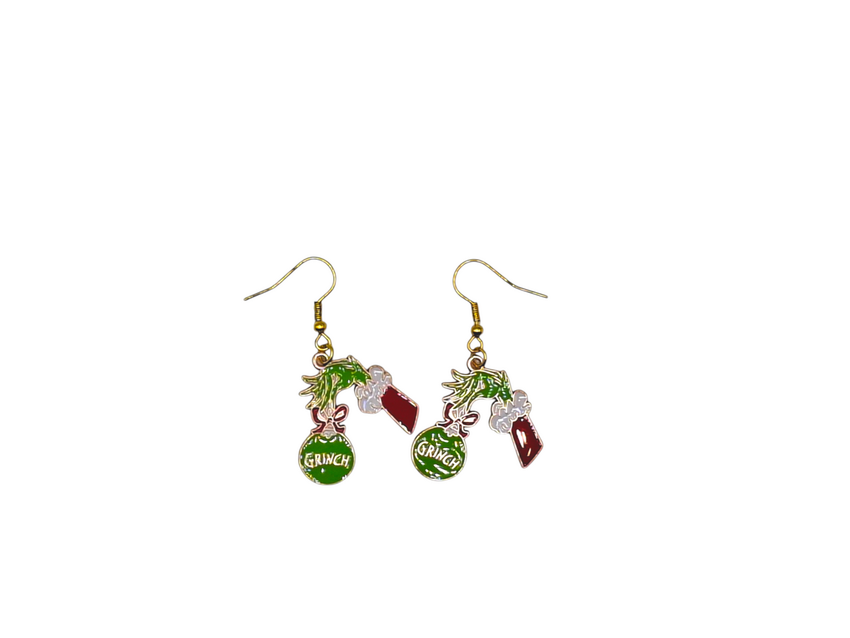 Boucles d’oreilles Le Grinch – Boule de Noël – Inox doré – Created Artisan