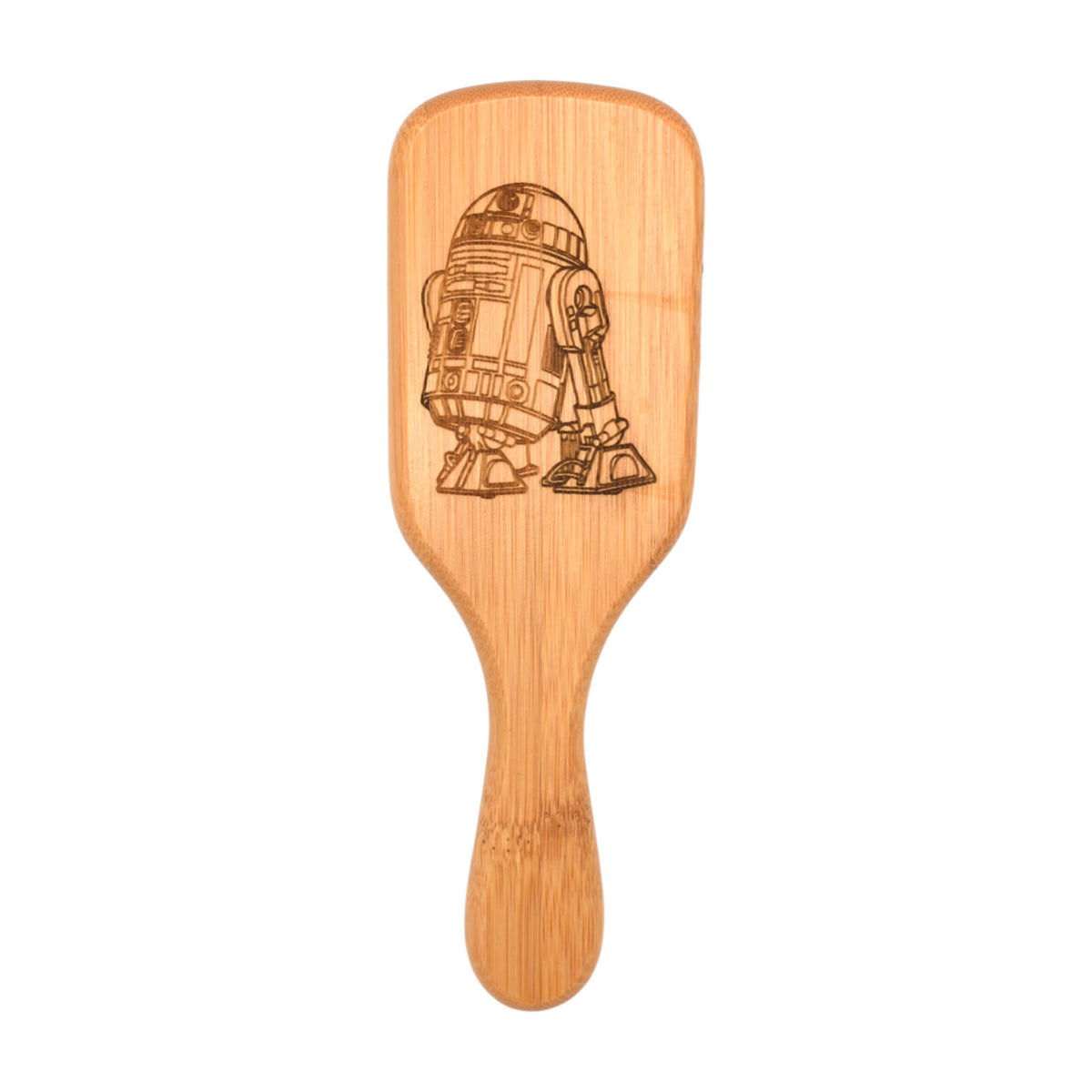 Brosse à cheveux en bambou gravée inspirée de Star Wars avec R2-D2
