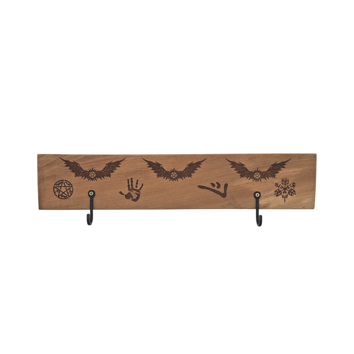 Porte-manteau mural en bois gravé – Supernatural – 2 crochets – Created Artisan