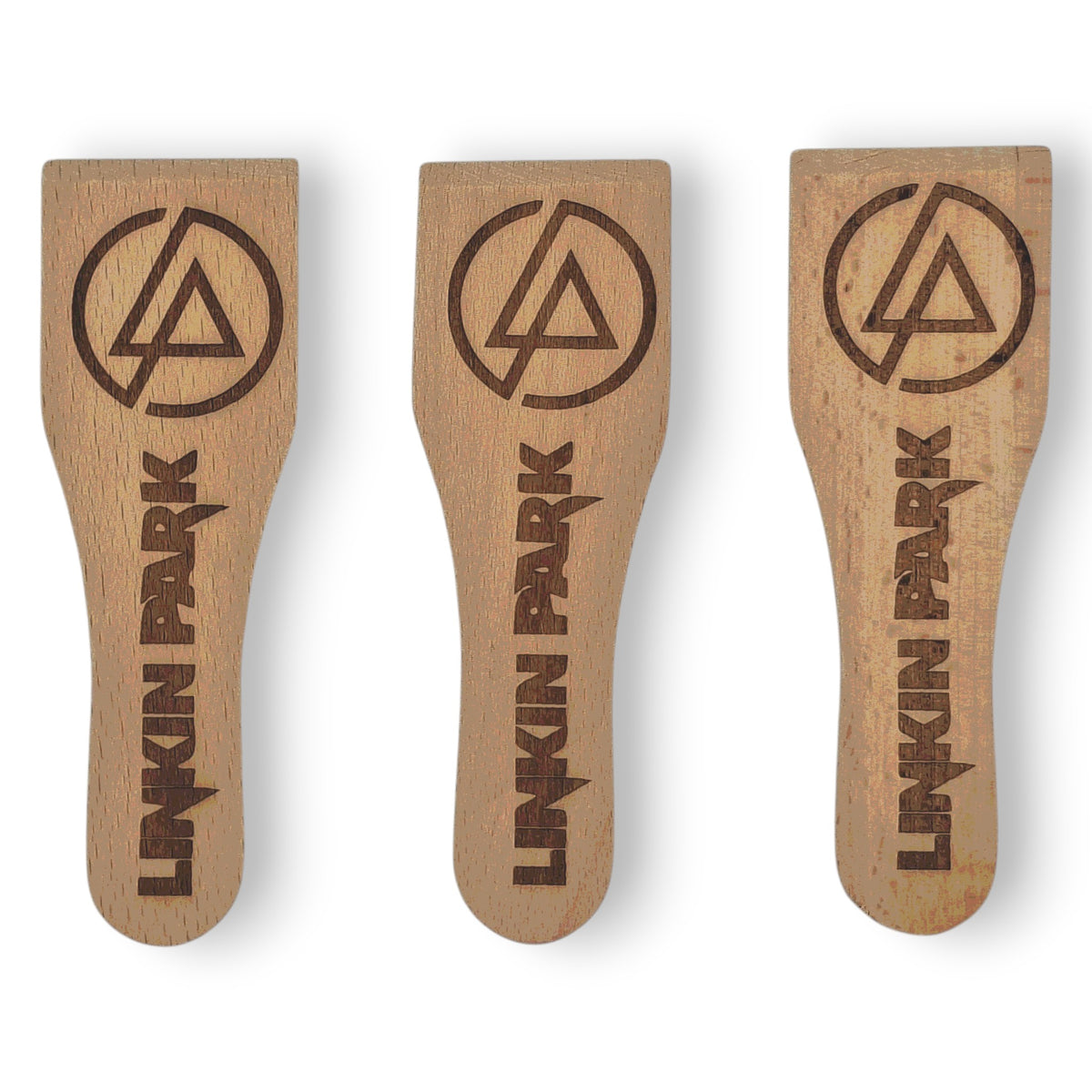 Racloirs à raclette en bois gravés inspirés de Linkin Park – modèles 1 à 3