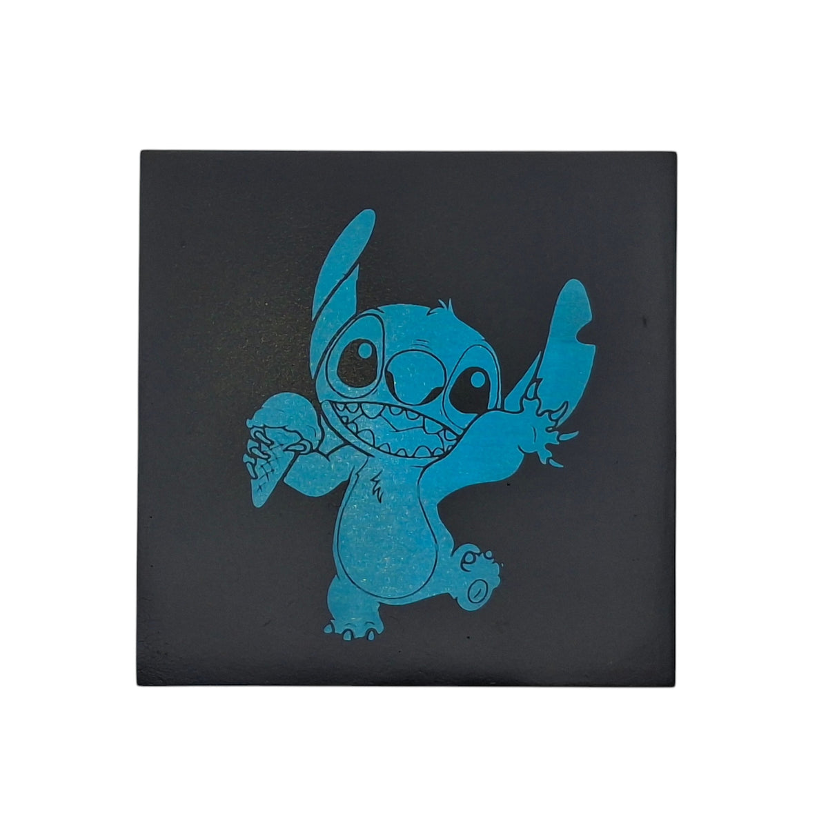 Sous-verre carré en ardoise couleur – Lilo & Stitch – Stitch avec glace