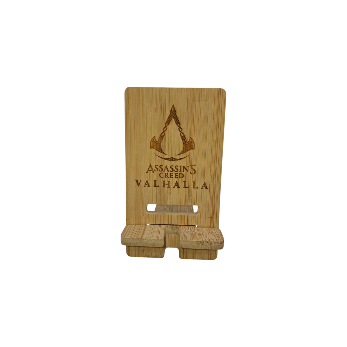 Support smartphone en bois gravé – Assassin’s Creed Valhalla – Created Artisan