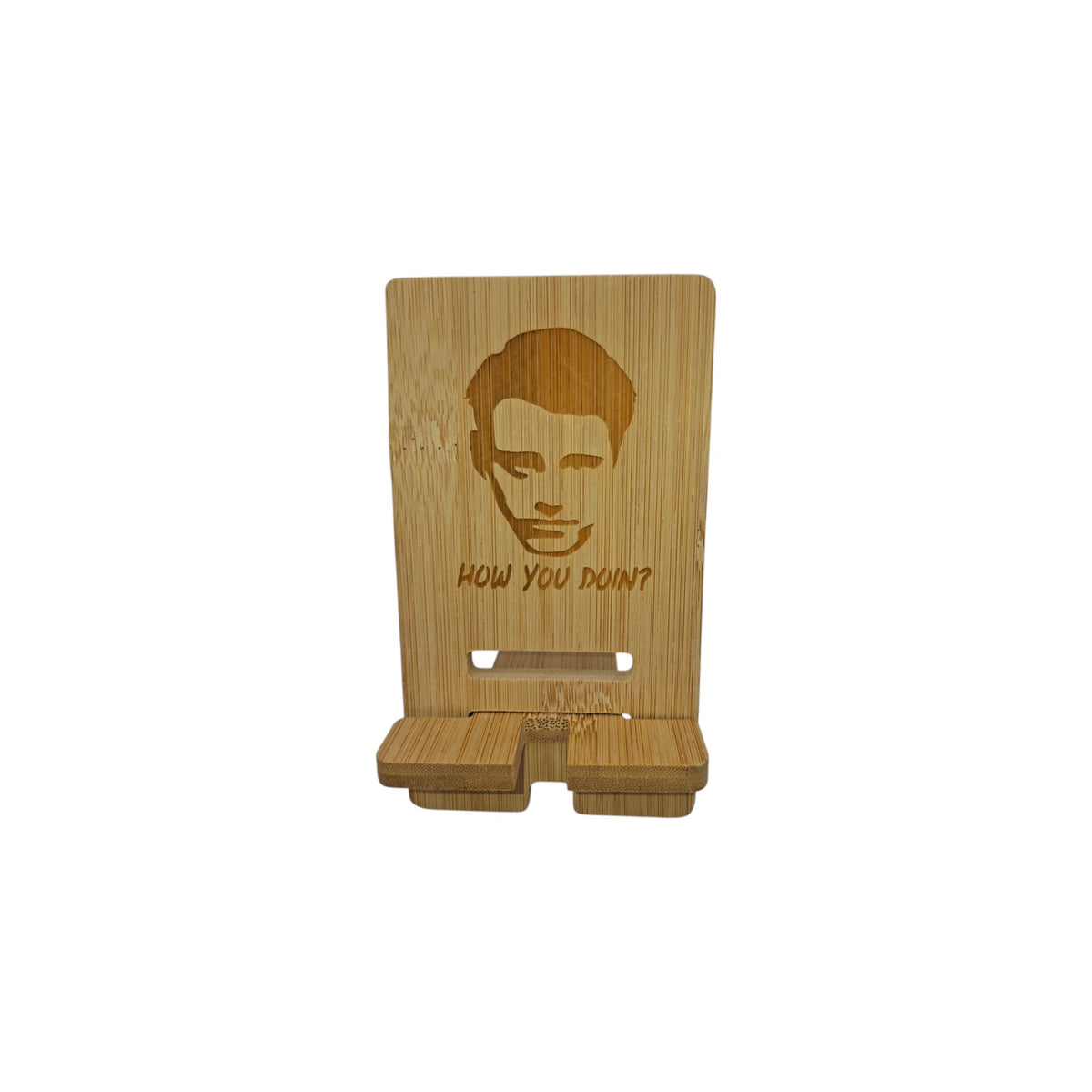 Support smartphone en bois gravé – Friends – Joey How You Doin – Created Artisan
