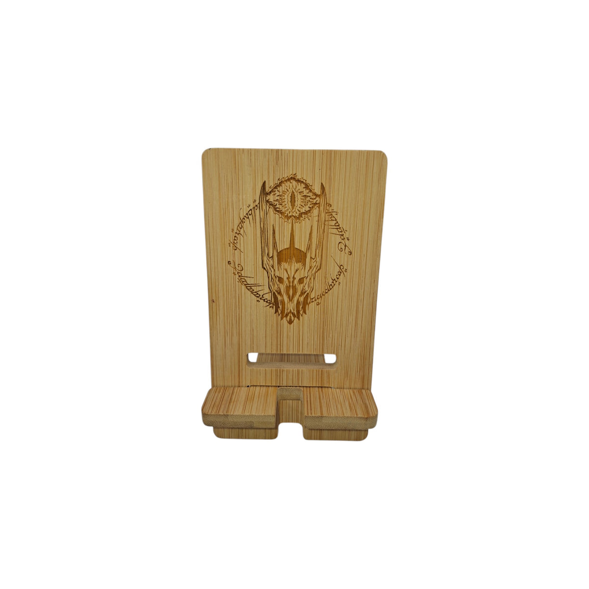 Support smartphone en bois gravé – Sauron – Le Seigneur des Anneaux – Created Artisan