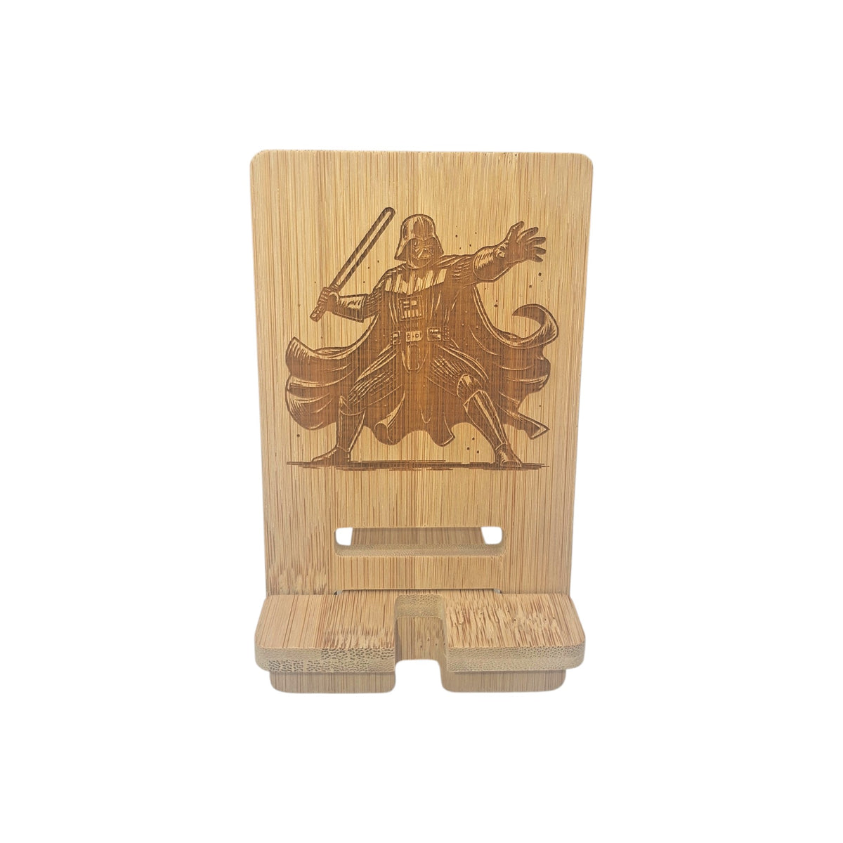 Support smartphone en bois gravé – Star Wars – Dark Vador – Created Artisan