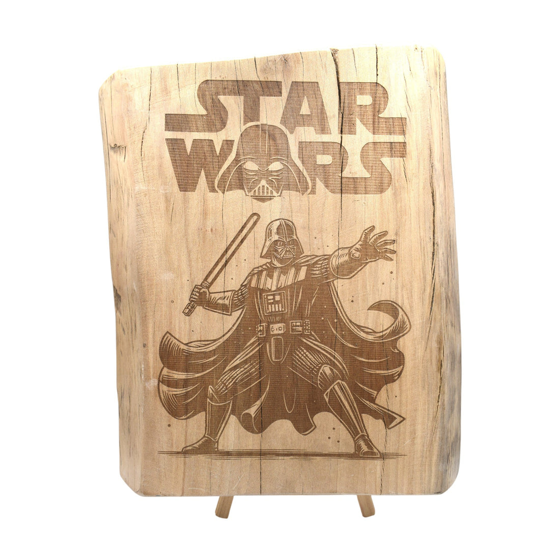 Tableau en bois gravé Star Wars avec Dark Vador