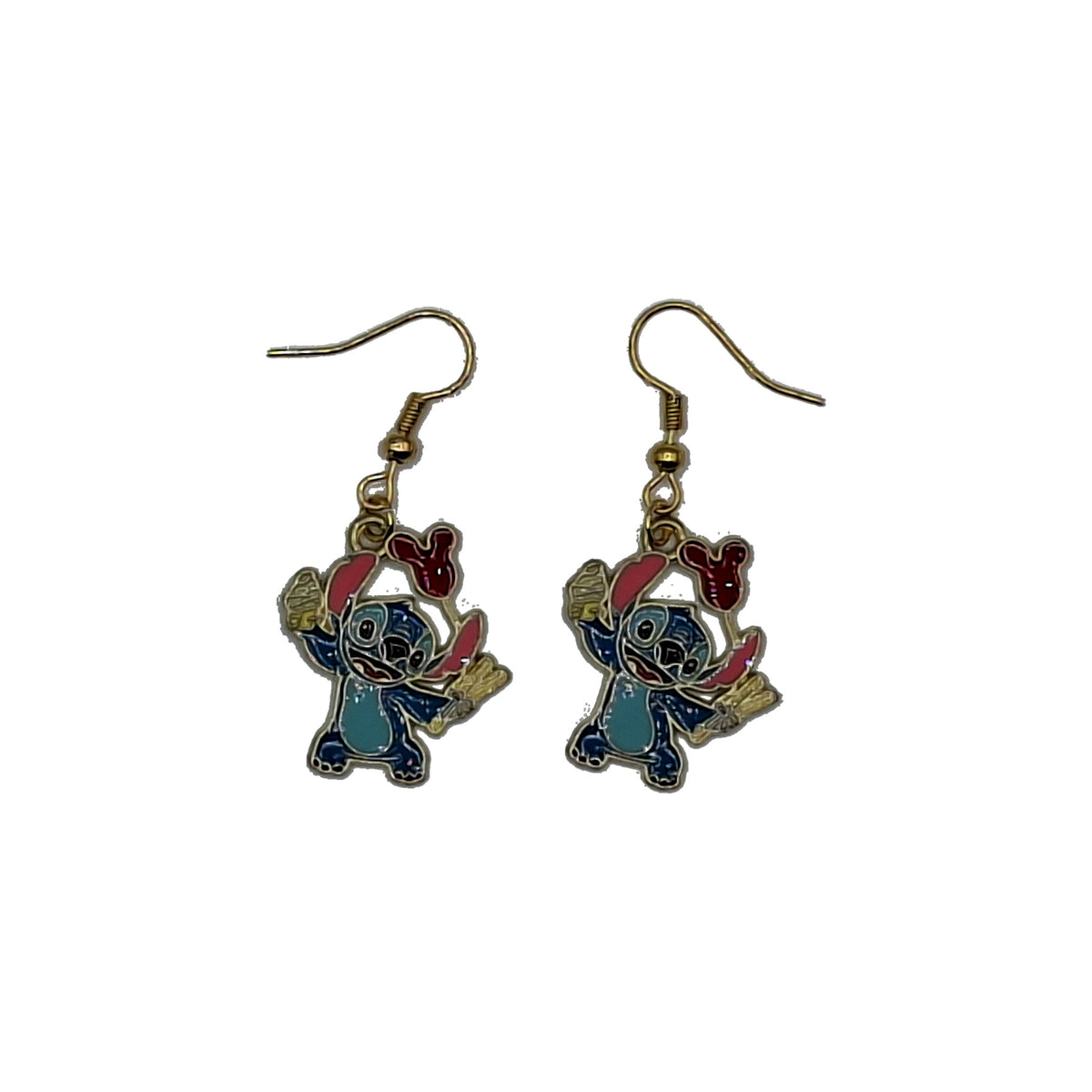 Boucles d’oreilles Stitch chef avec glace et frites sur fond blanc