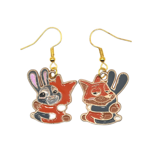 Boucles d’oreilles Judy Hopps et Nick Wilde – Zootopie – crochets dorés – Created Artisan