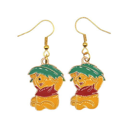 Boucles d’oreilles Winnie l’Ourson sous parapluie vert – crochets dorés – Created Artisan