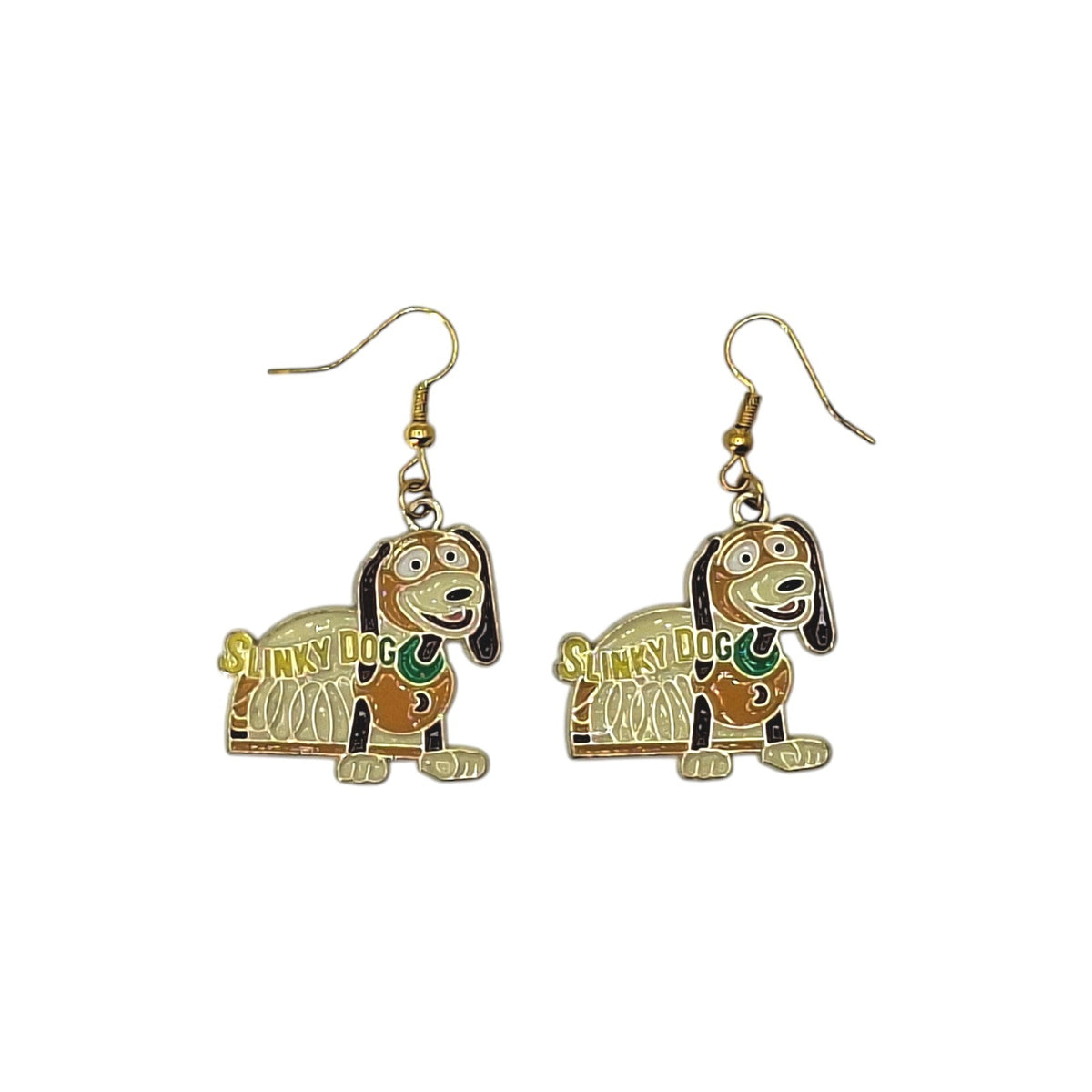 Boucles d’oreilles Slinky Dog inspirées de Toy Story sur fond blanc
