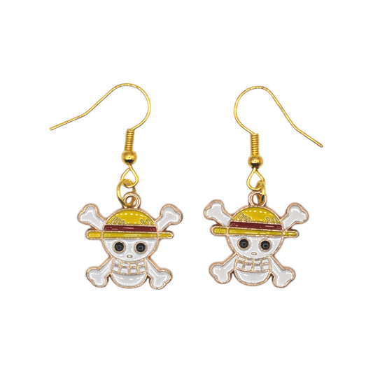 Boucles d’oreilles One Piece Jolly Roger au chapeau de paille – crochets dorés – Created Artisan