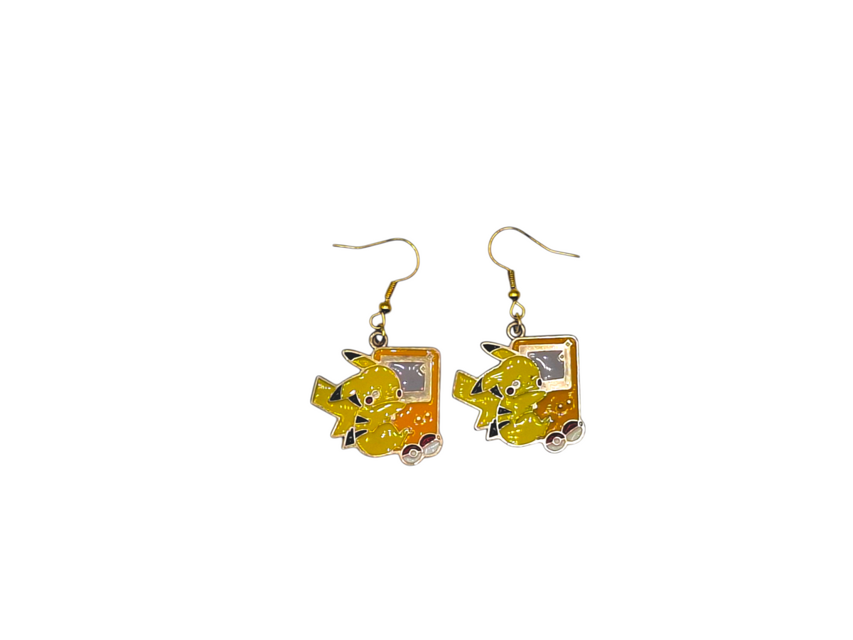 Boucles d’oreilles Pikachu & Game Boy – Pokémon – Inox doré – Created Artisan