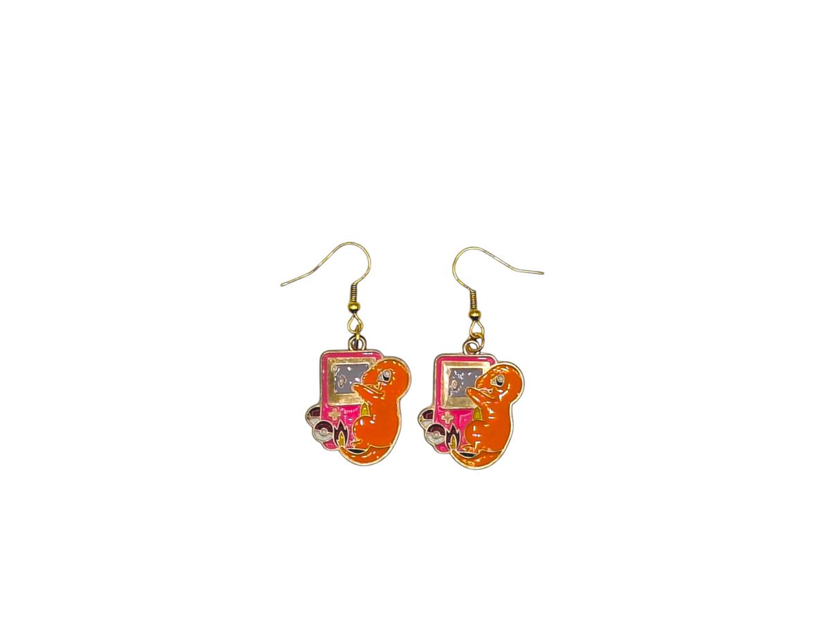 Boucles d’oreilles Salamèche & Game Boy – Pokémon – Inox doré – Created Artisan