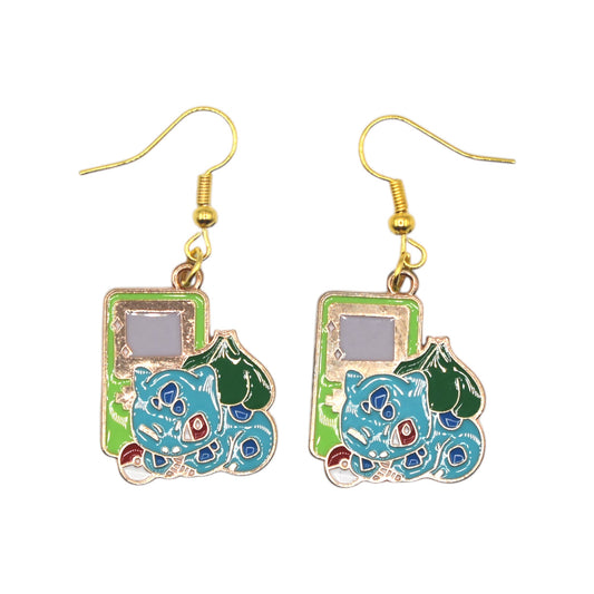 Boucles d’oreilles Bulbizarre et Game Boy – Pokémon – crochets dorés – Created Artisan
