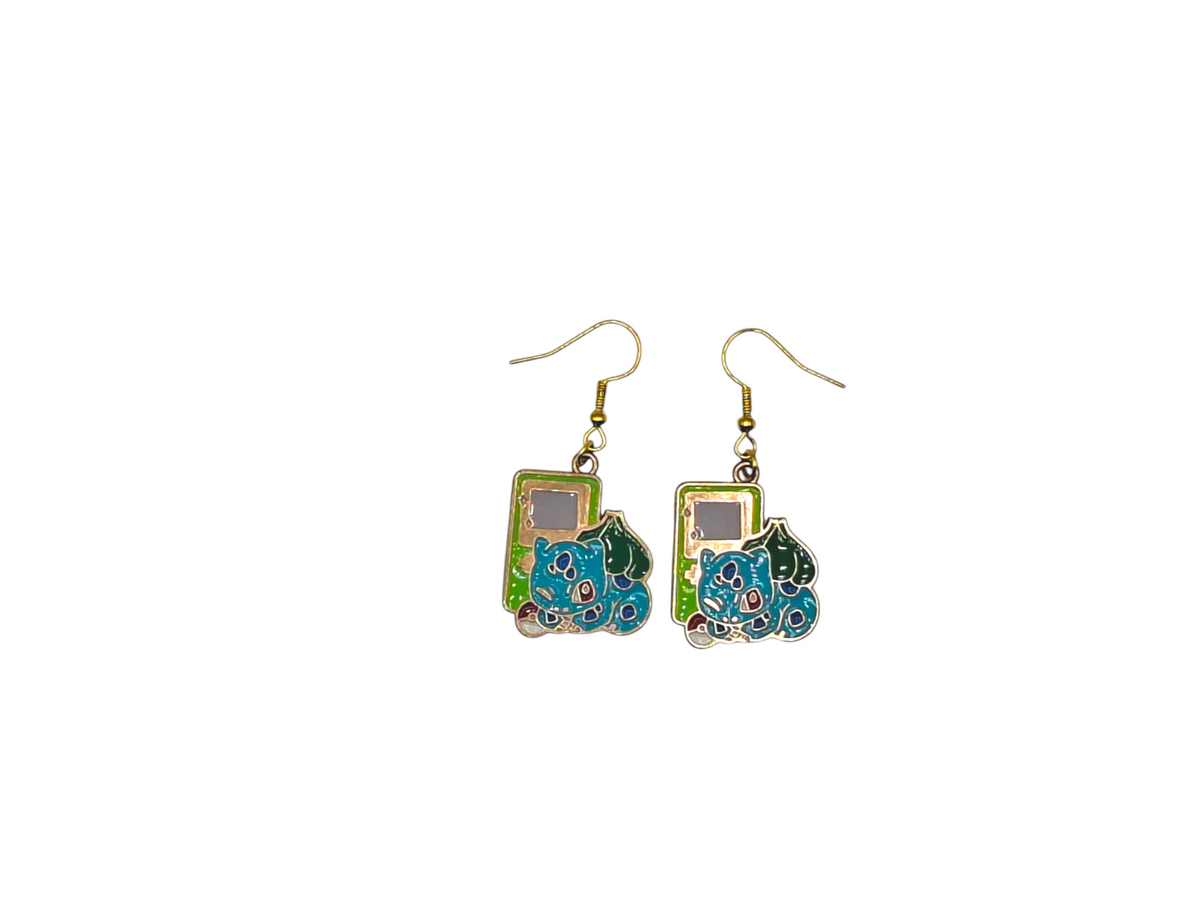 Boucles d’oreilles Bulbizarre & Game Boy – Pokémon – Inox doré – Created Artisan