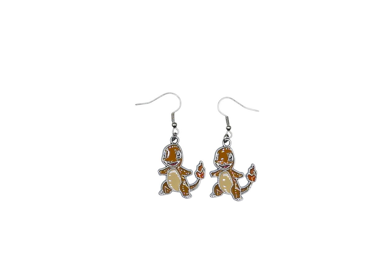 Boucles d’oreilles Salamèche – Pose avec flamme – Pokémon – Inox argenté – Created Artisan
