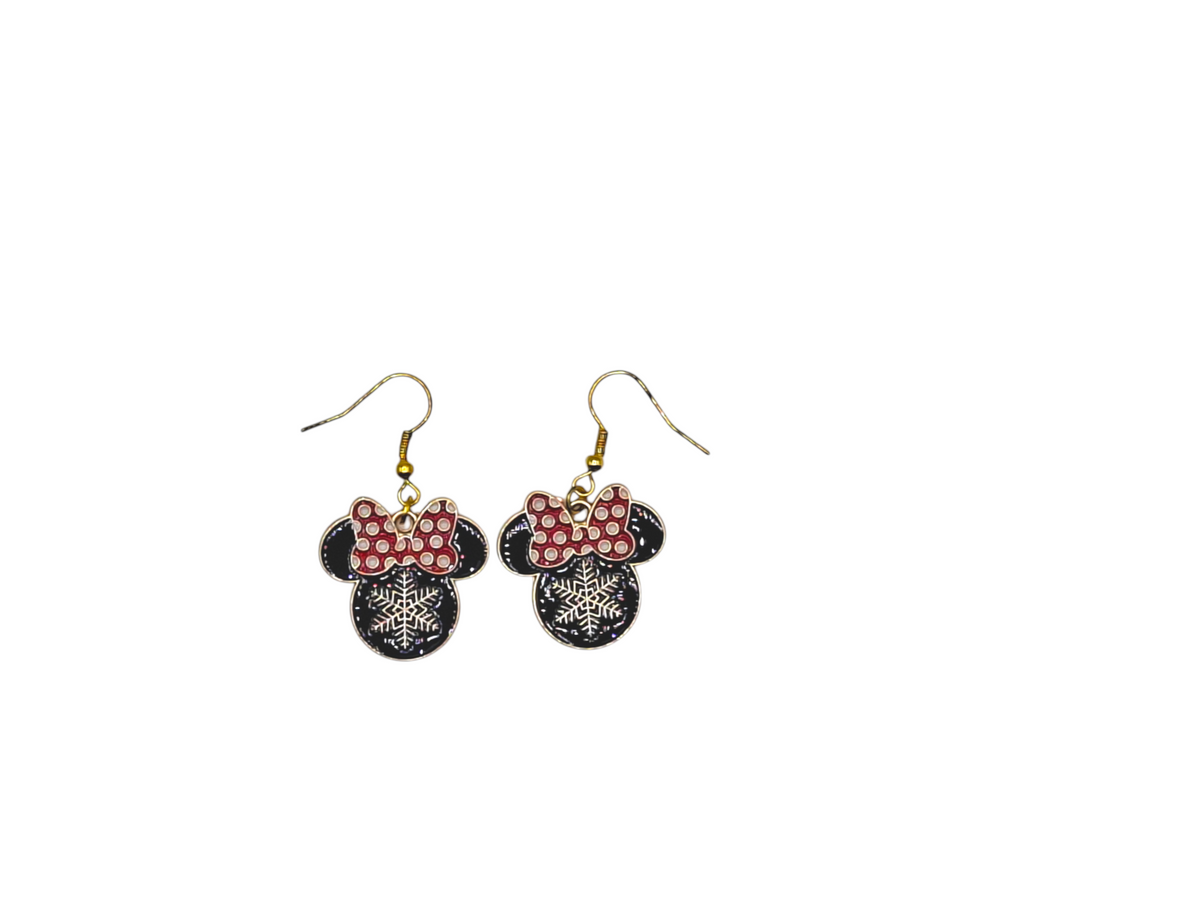 Boucles d’oreilles Minnie – Flocon de neige – Noël – Inox doré – Created Artisan