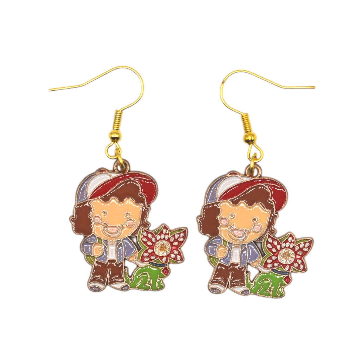 Boucles d’oreilles Dustin – Stranger Things – crochets dorés – Created Artisan