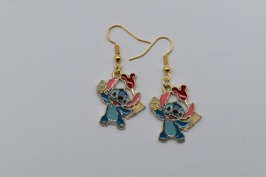Boucles d’oreilles Stitch en tenue de chef avec glace et frites