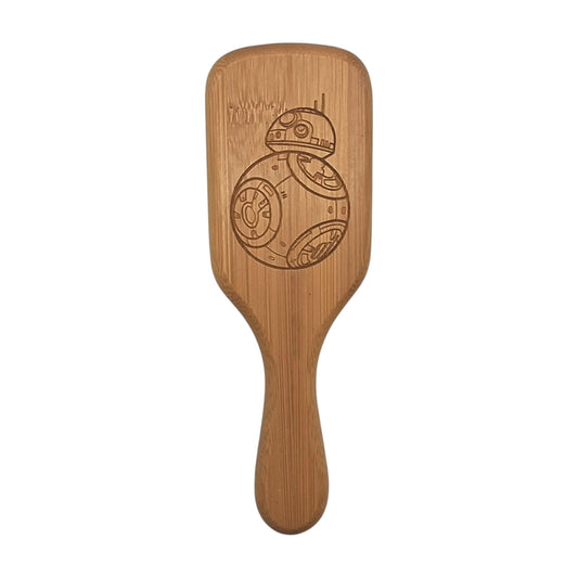 Brosse à cheveux en bambou gravée inspirée de Star Wars avec BB-8