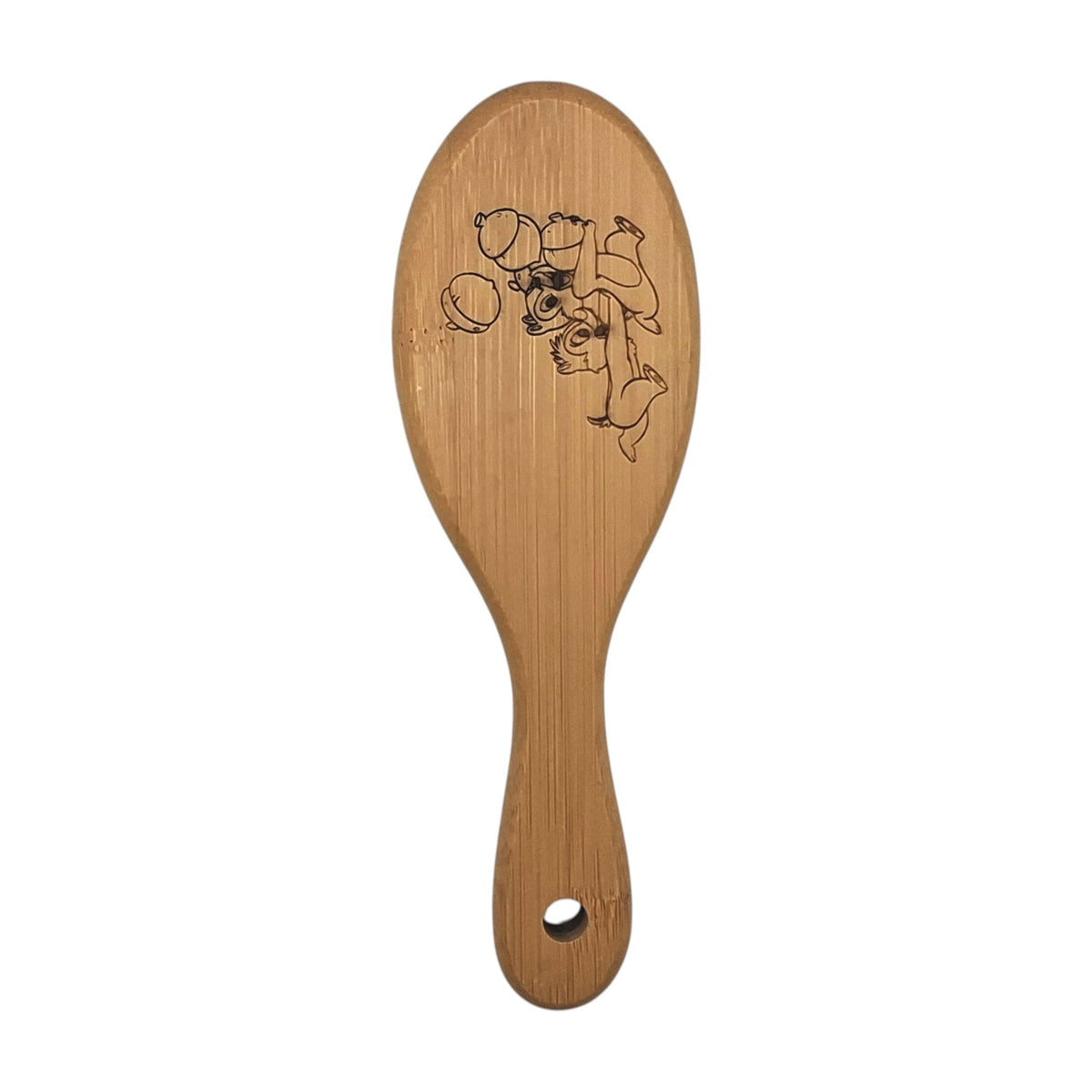 Brosse à cheveux en bambou gravée inspirée de Tic et Tac