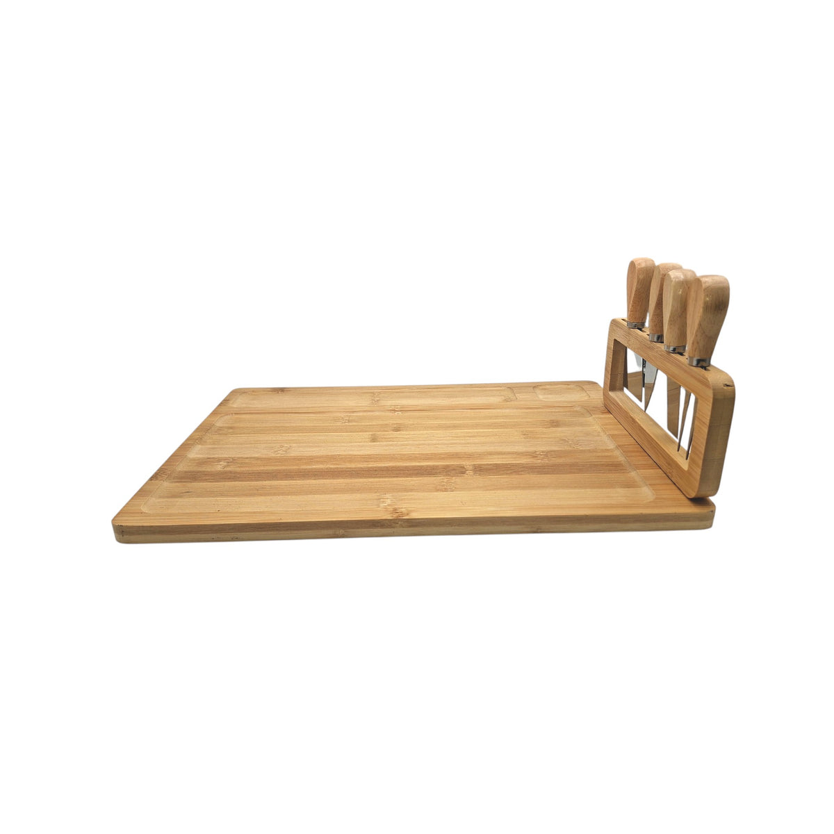 Planche à fromage en bambou personnalisable avec couverts – seconde vue de côté