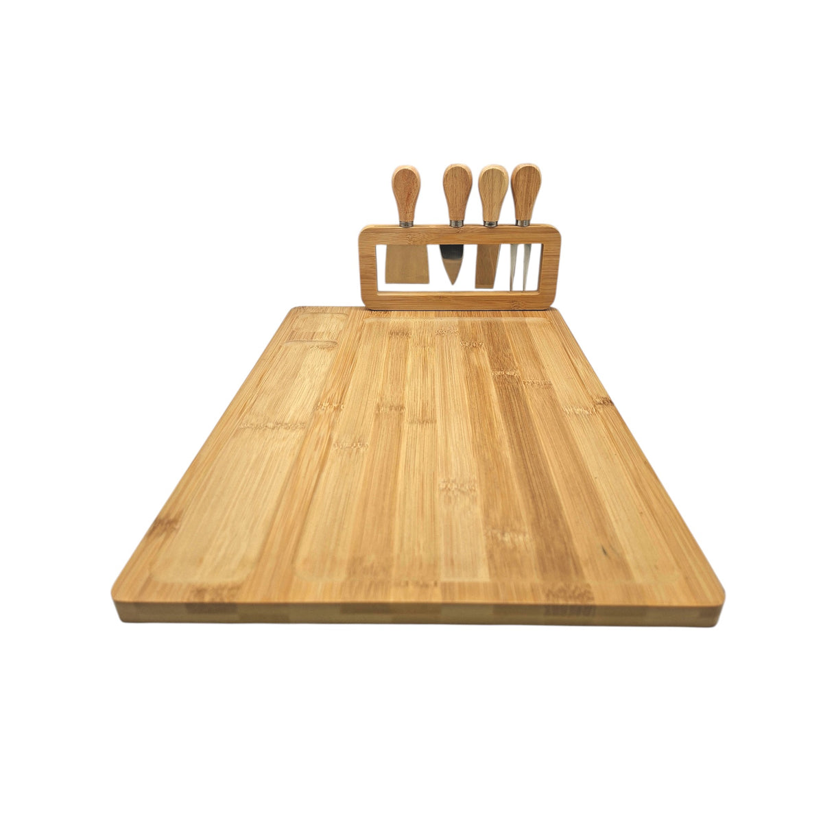 Planche à fromage en bambou personnalisable avec couverts – vue de côté