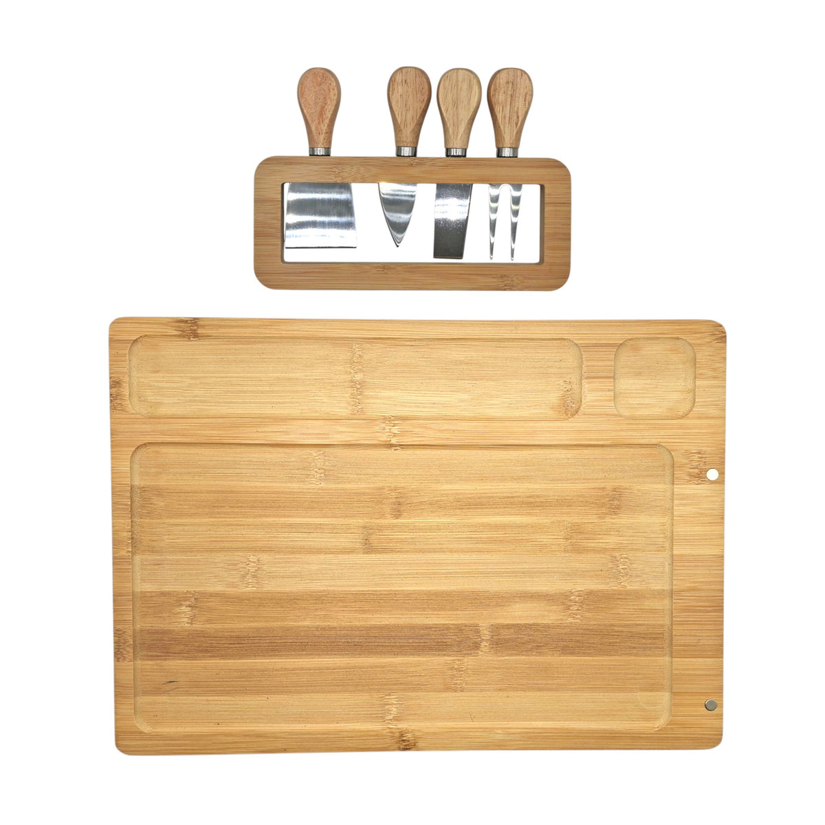 Planche à fromage en bambou personnalisable avec couverts – vue de face