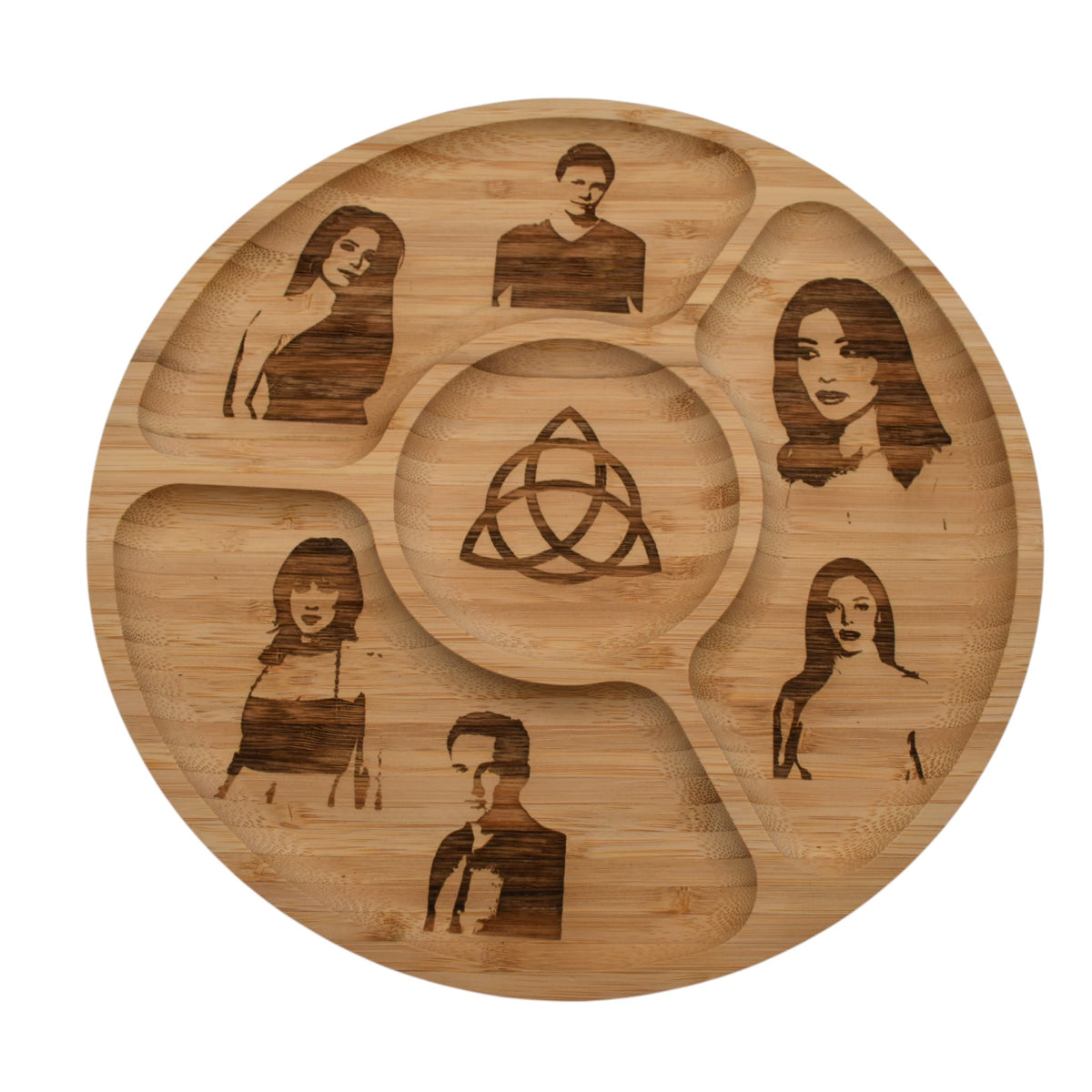 Plateau apéro rond en bois gravé inspiré de Charmed