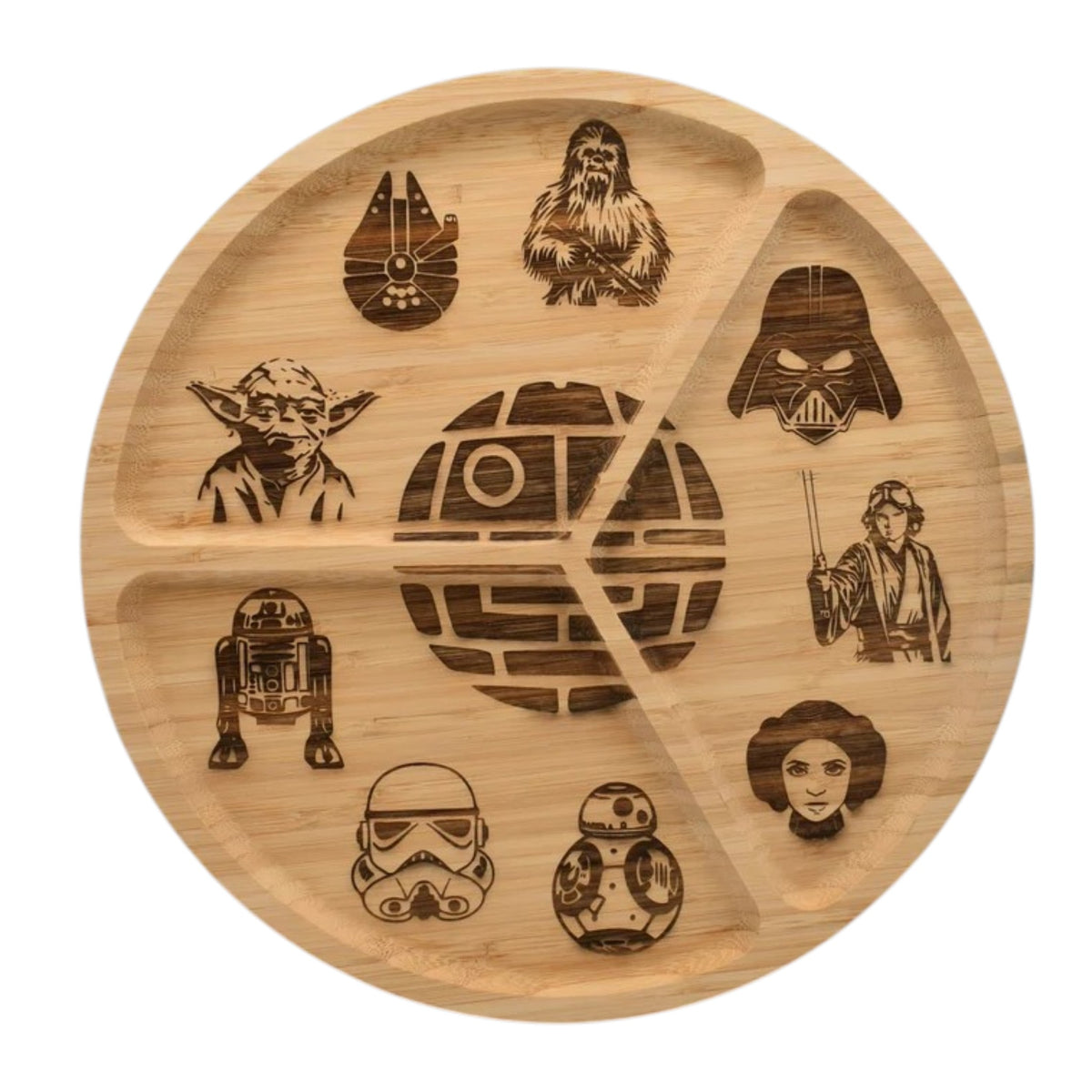 Plateau apéro rond en bois gravé inspiré de Star Wars