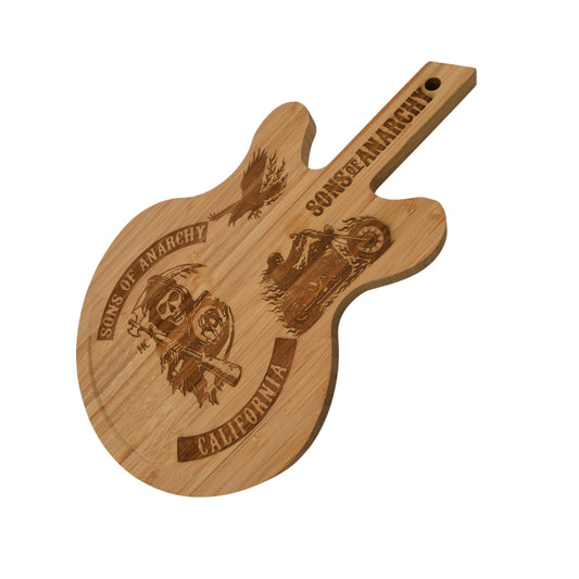 Plateau en bois en forme de guitare gravé inspiré de Sons of Anarchy