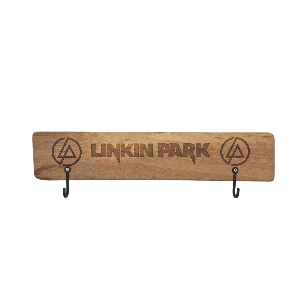 Porte-manteau mural en bois gravé – Linkin Park – 2 crochets – Created Artisan