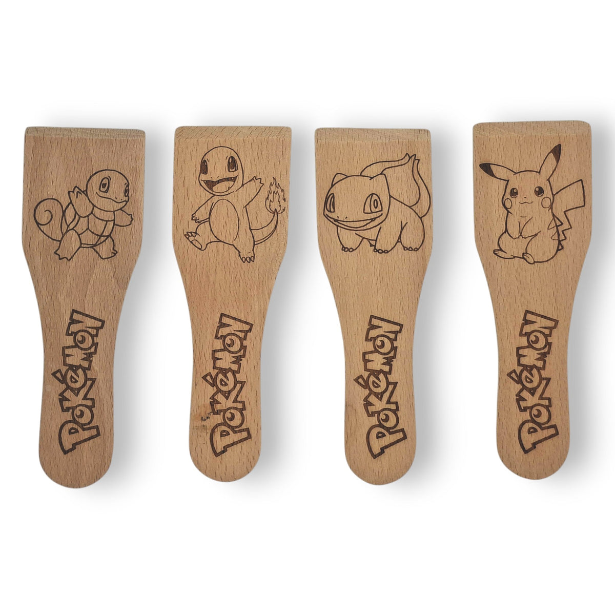 Racloirs à raclette en bois gravés inspirés de Pokémon – modèles 1 à 4