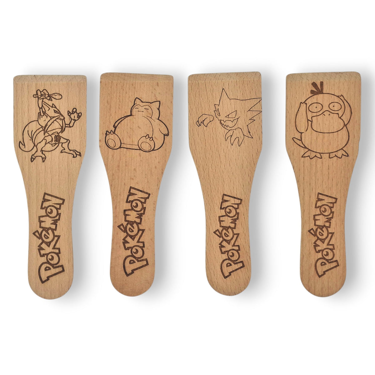Racloirs à raclette en bois gravés inspirés de Pokémon – modèles 5 à 8