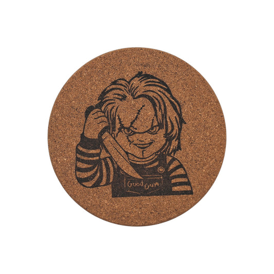 Sous-plat en liège gravé – Chucky – Portrait – Created Artisan