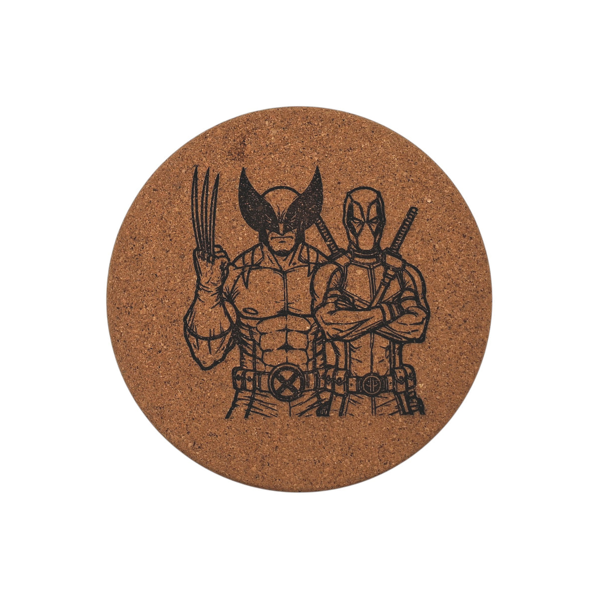Sous-plat en liège gravé – Deadpool & Wolverine – Created Artisan