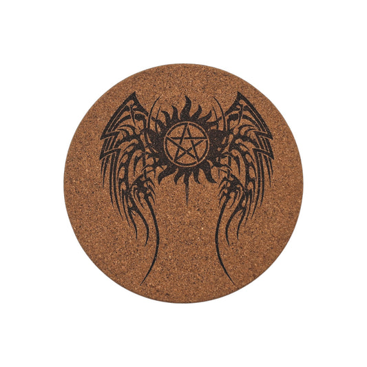 Sous-plat en liège gravé – Supernatural – Pentagramme ailé – Created Artisan