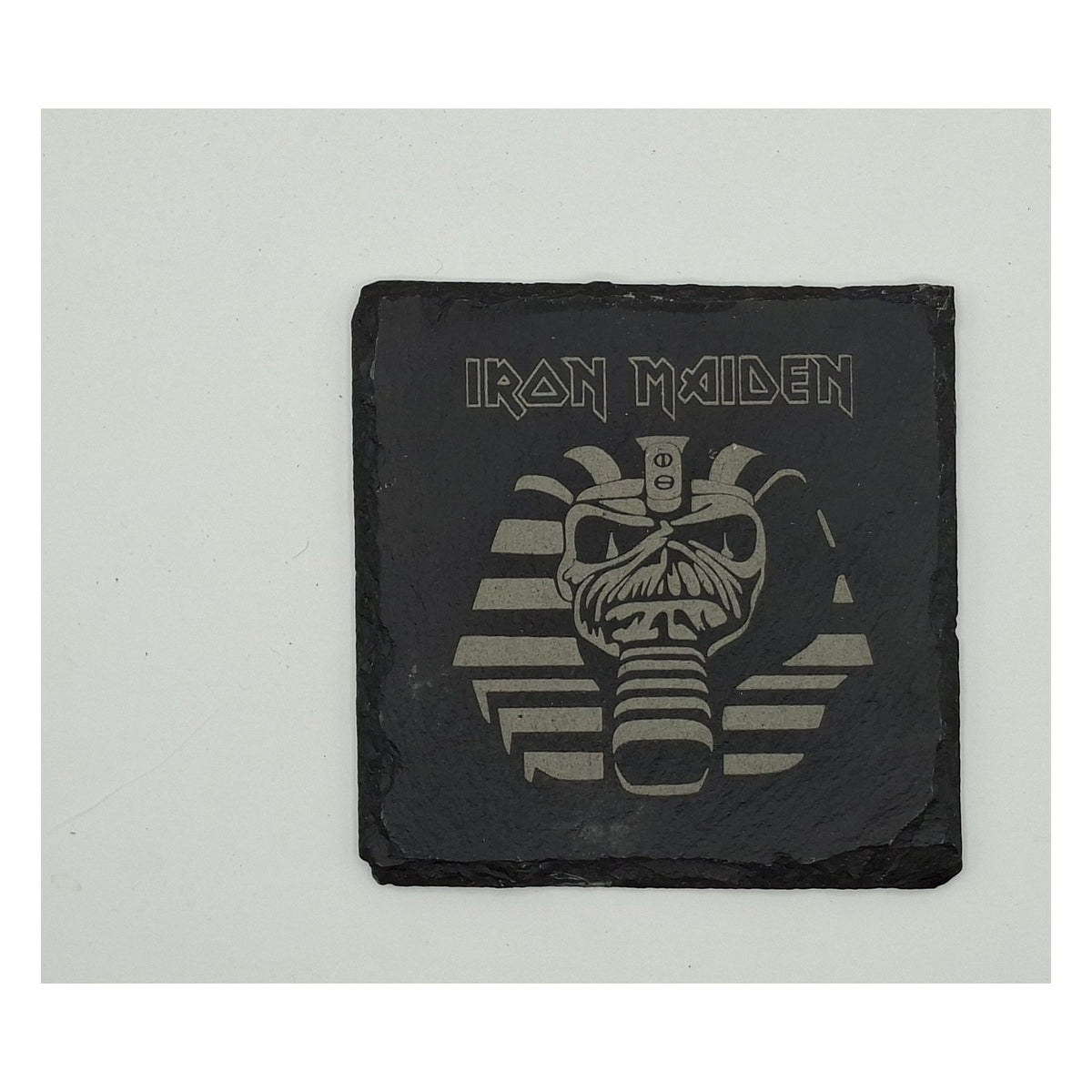 Sous-verre carré en ardoise gravée – Iron Maiden