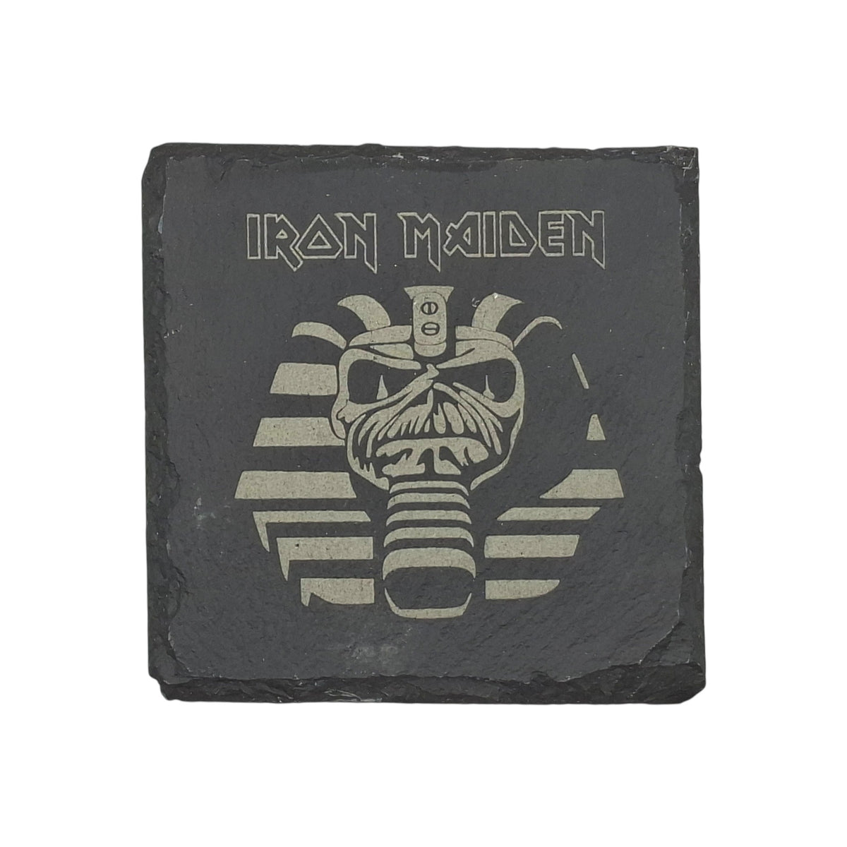 Sous-verre carré en ardoise gravée Iron Maiden – Created Artisan
