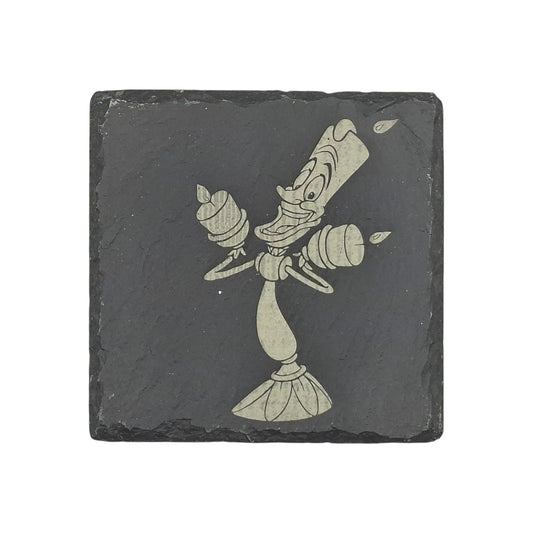 Sous-verre carré en ardoise gravée La Belle et la Bête Lumière – Created Artisan