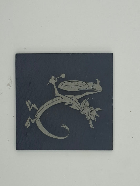 Square engraved slate coaster – Mulan – Mushu