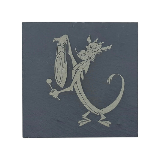 Sous-verre carré en ardoise gravée Mulan Mushu – Created Artisan