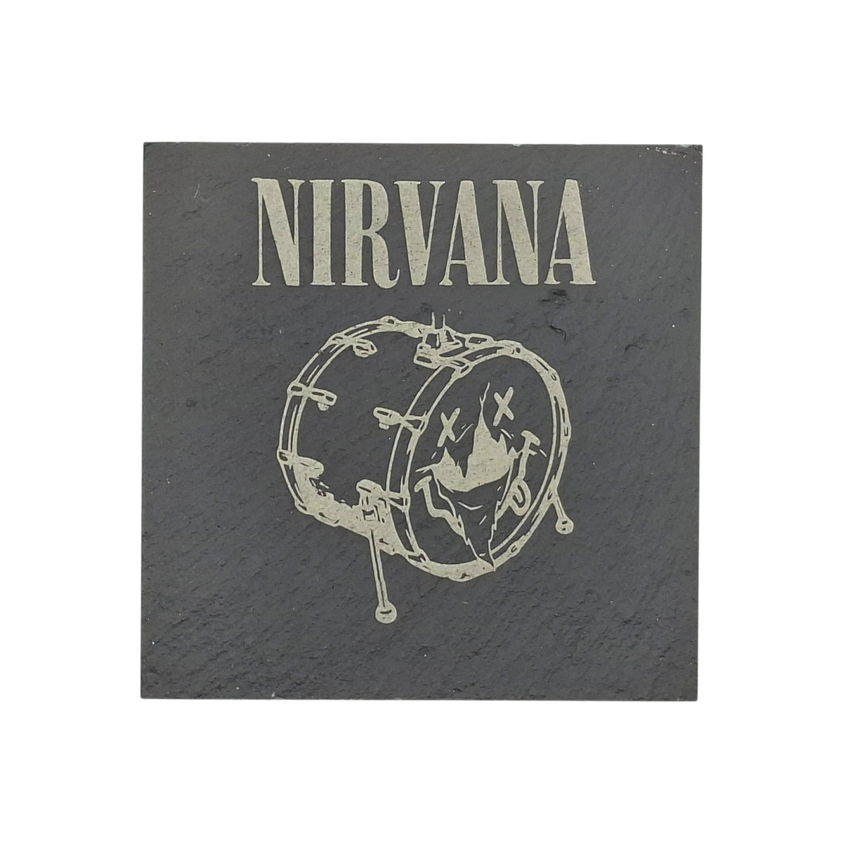 Sous-verre carré en ardoise gravée Nirvana batterie – Created Artisan