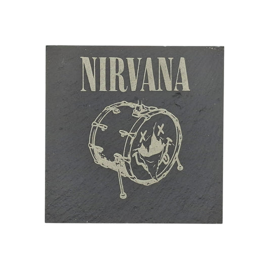 Sous-verre carré en ardoise gravée Nirvana batterie – Created Artisan