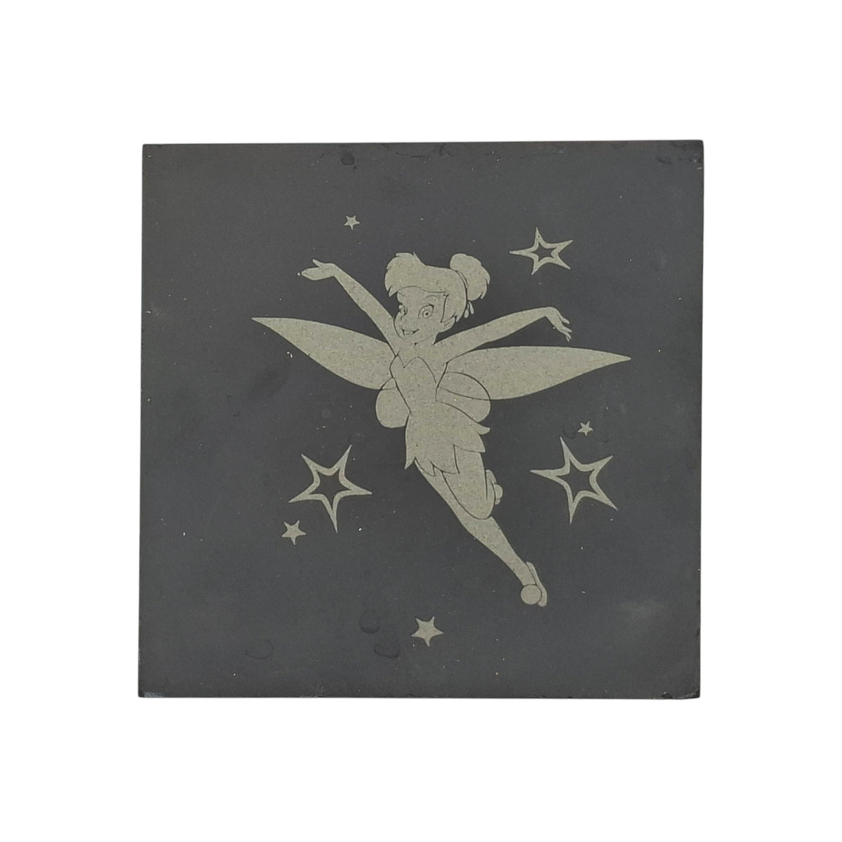 Sous-verre carré en ardoise gravée Peter Pan Fée Clochette – Created Artisan