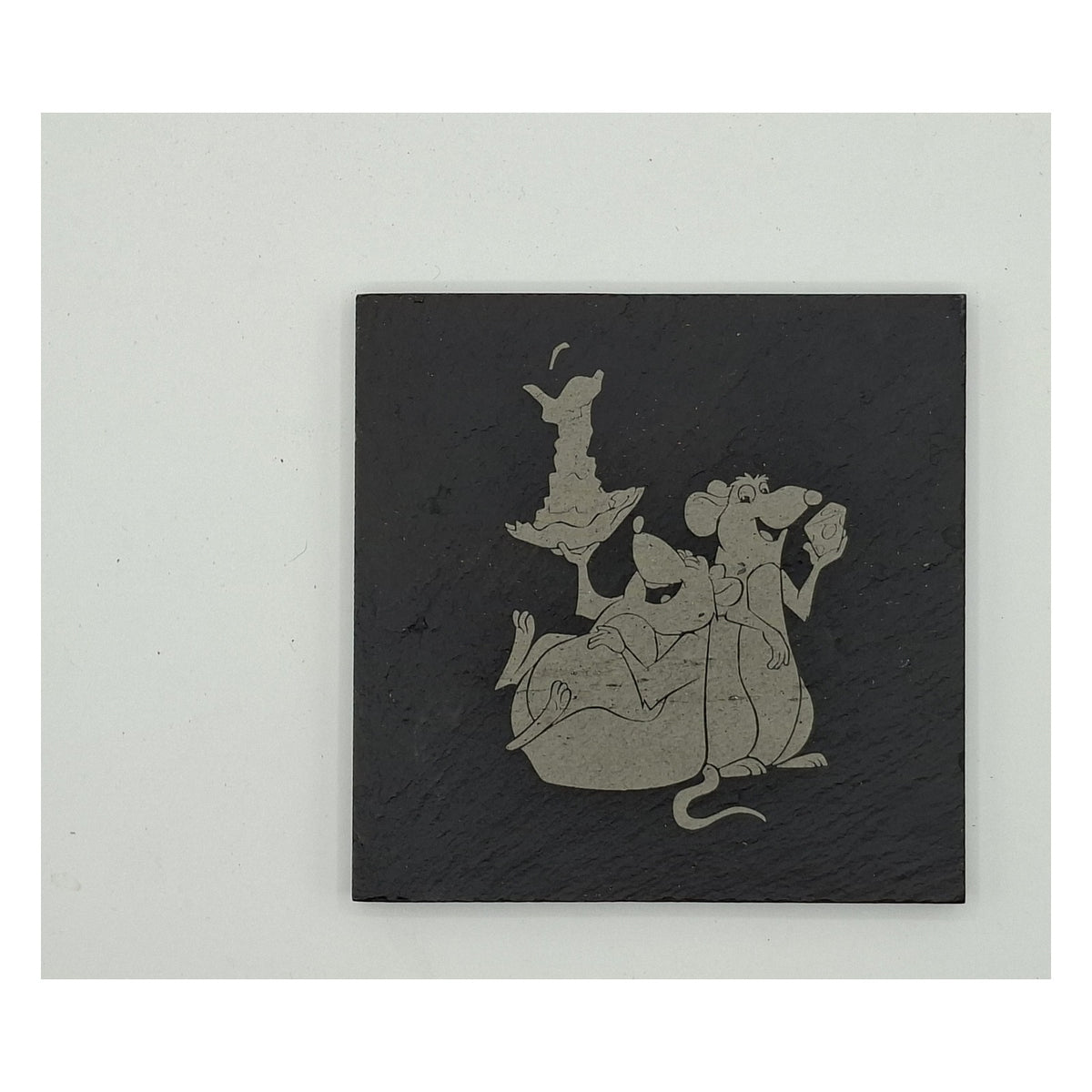 Sous-verre carré en ardoise gravée – Ratatouille – Rémy & Émile