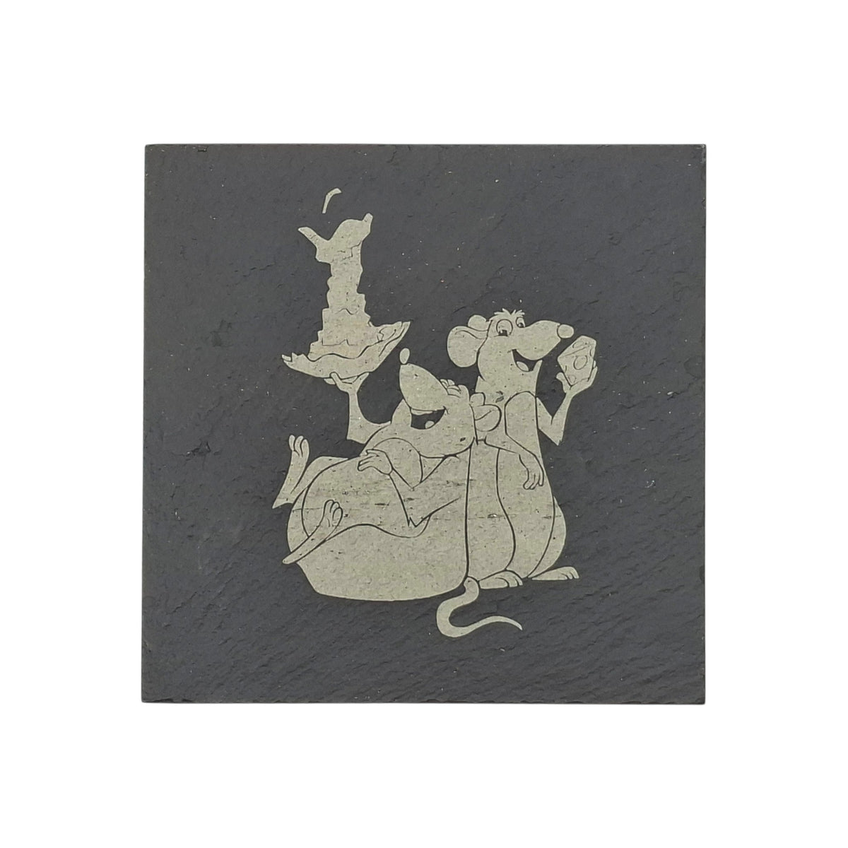 Sous-verre carré en ardoise gravée Ratatouille Rémy et Émile – Created Artisan